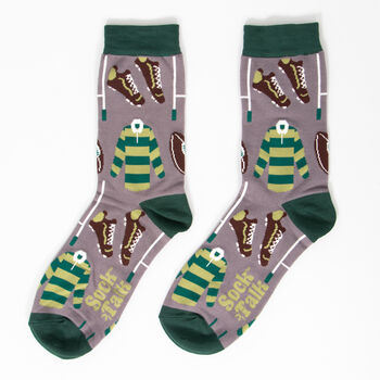 Men's Bamboo Socks Grey Green Rugby, 2 of 6