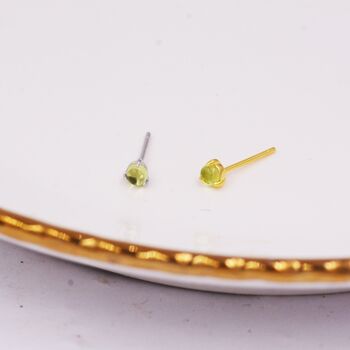 Genuine Green Peridot Tiny Stud Earrings, 5 of 11