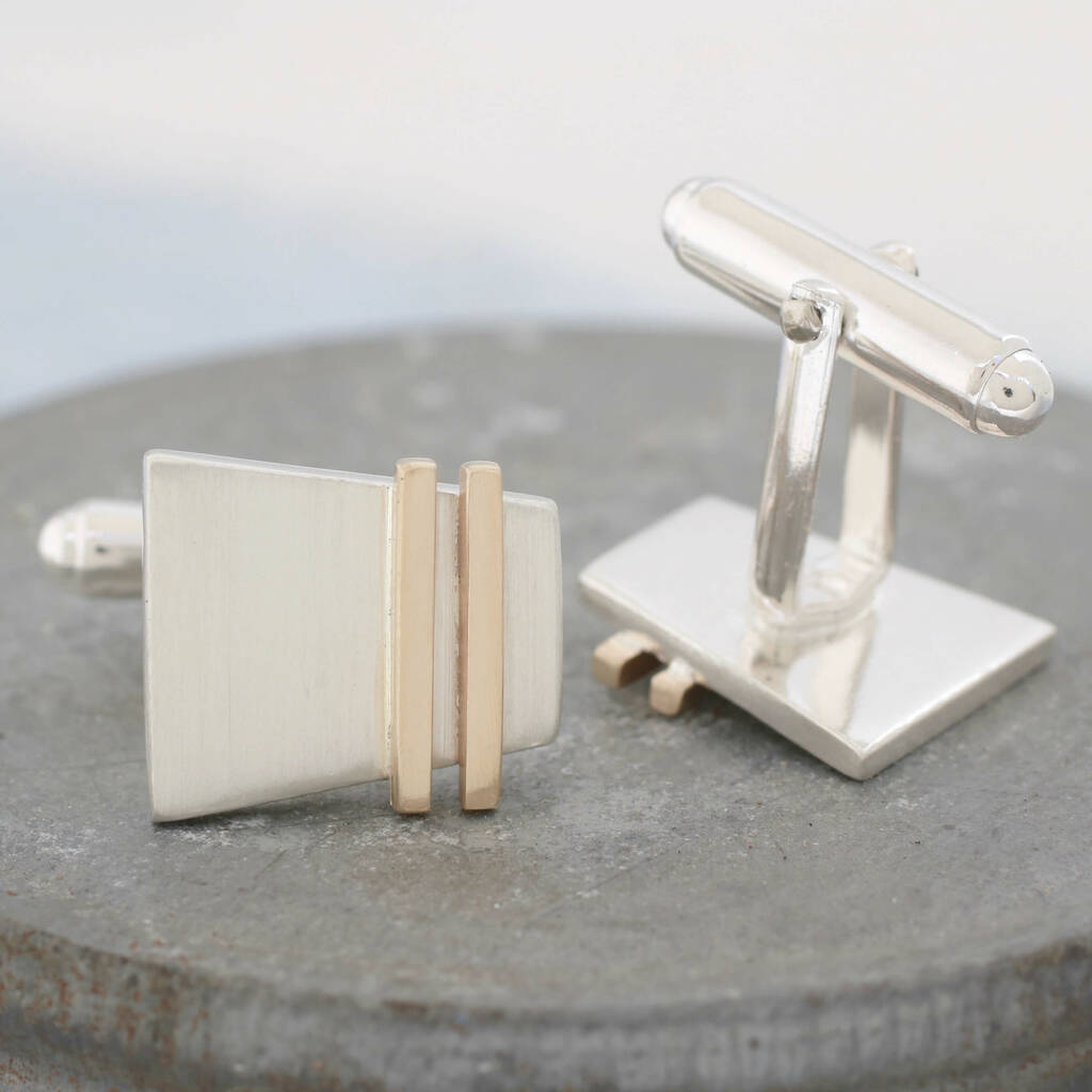 Geometric Cufflinks. Silver And 9ct Gold Pinstripe, 1 of 7