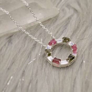 Pink Green Raw Tourmaline Pendant Necklace, 2 of 7