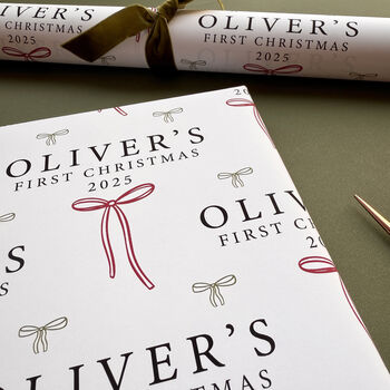 Personalised Baby's First Christmas Bow Wrapping Paper, 5 of 5