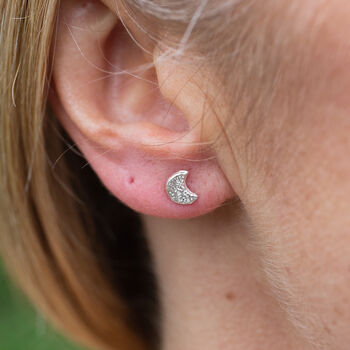 Sterling Silver Mini Moon Studs, 2 of 6