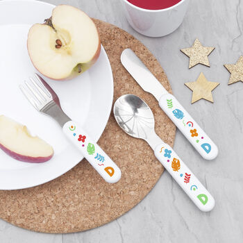 Personalised Colourful Shapes Baby Cutlery Set, 3 of 10