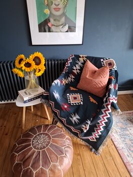 Navy Blue Aztec Blanket And Furniture Throw, 11 of 11