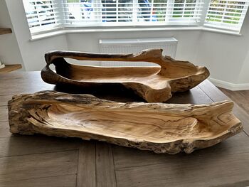 Huge Heavy 70–80cm Teak Wood Trug Bowl 6kg Fruit And Flower Holder, 10 of 12