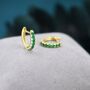 Emerald Green Cz Huggie Hoop Earrings Sterling Silver, thumbnail 6 of 10
