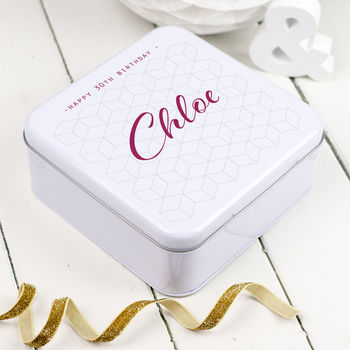 Personalised Gift Tin In A Geometric Design, 3 of 6