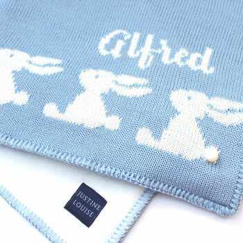 Personalised Knitted Bunny Baby Blanket, 10 of 11