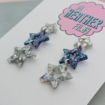 Glitzy Triple Star Resin Earrings, 5 of 12