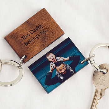 'This Daddy Belongs To…' Wood And Acrylic Photo Keyring, 2 of 3
