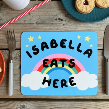 Bright Rainbow And Clouds Personalised Placemat, 4 of 6