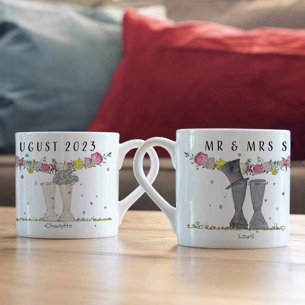 Personalised Wedding ‘Mr And Mrs’ Welly Boot Mugs, 1 of 4