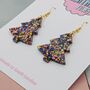 Large Dark Blue, Gold And Pink Glitter Christmas Tree Earrings, thumbnail 4 of 4