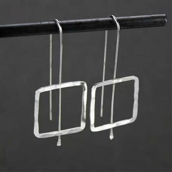 Retro Hammered Square Shape Punk Drop Earrings, 5 of 8