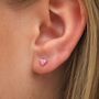 Tiny Sterling Silver Pink Opal Heart Stud Earrings, thumbnail 2 of 8