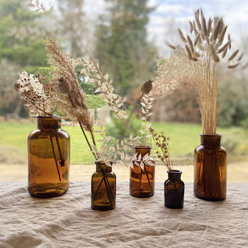 Amber Brown Glass Apothecary Bottles Set Of Five, 9 of 12