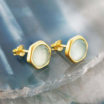 Aqua Chalcedony Rose/Gold Plated Stud Earrings, 3 of 4