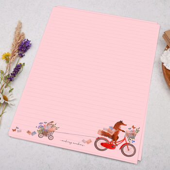 A4 Pink Letter Writing Paper With Cycling Fox And Robin, 3 of 4