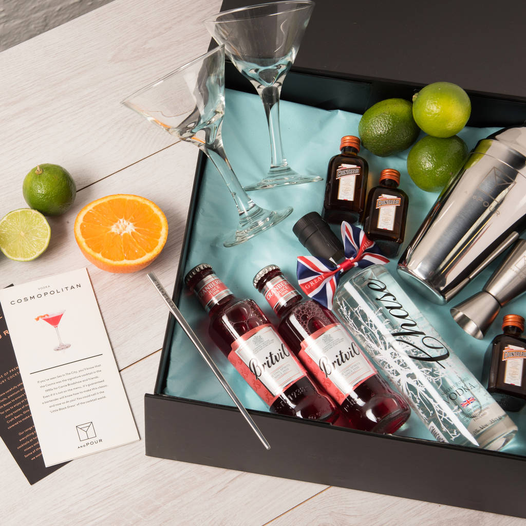 Cosmopolitan Cocktail Gift Box And Two Martini Glasses By