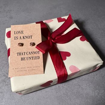 Rose Gold Love Knot Earrings, 7 of 8