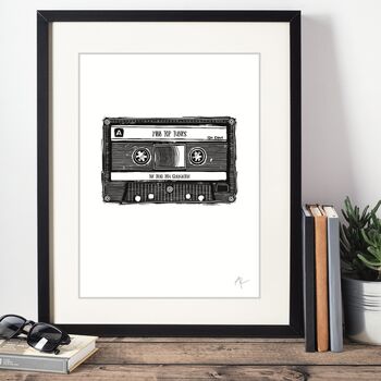 Personalised Linocut Cassette Tape Art Print, 5 of 12