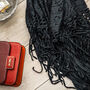 Black Knitted Poncho With Tassels, thumbnail 2 of 3