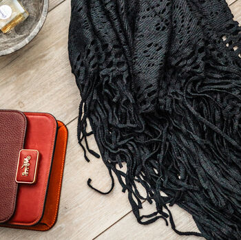 Black Knitted Poncho With Tassels, 2 of 3