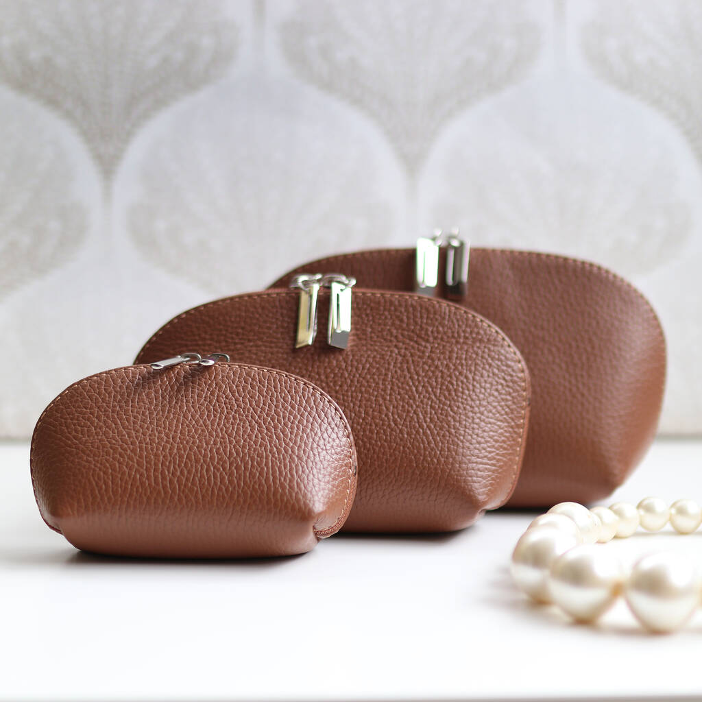 Leather Cosmetic Bag Set, Tan By The Leather Store | notonthehighstreet.com