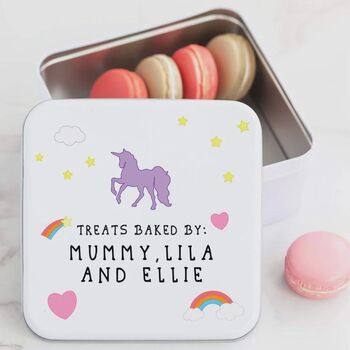 Personalised Metal Square Unicorn Baking Tin, 2 of 3