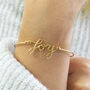 Gold Plated Joy Script Bracelet, thumbnail 3 of 7