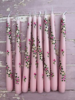 Hand Painted Pink Rose Garland Candles, 3 of 5