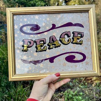 'Peace' Gold Leaf Circus Style Lettering Artwork, 3 of 9