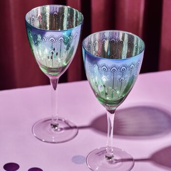 Set Of Two Electroplated Peacock Design Wine Glass, 2 of 4