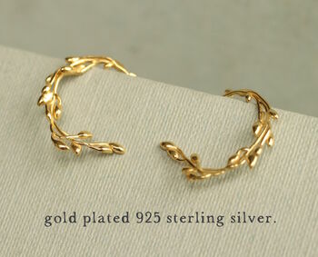 Olive Branch Small Gold Hoop Earrings, 2 of 6