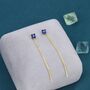 Sterling Silver Sapphire Blue Hydrangea Flower Cz Threader Earrings, thumbnail 3 of 9