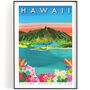 Hawaii, Kualoa Ranch Illustrated Travel Print, thumbnail 1 of 3