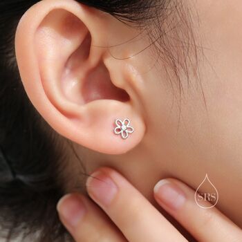 Forget Me Not Flower Screw Back Earrings In Sterling Silver, 3 of 10