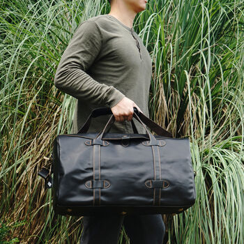 Genuine Leather Holdall With Stitched Detail, 5 of 12