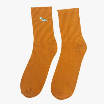Men's Blue Tit Embroidered Cotton Socks Three Pack, 4 of 5