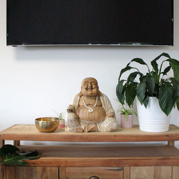 Happy Hand Carved Wood Buddha Statue, 2 of 4