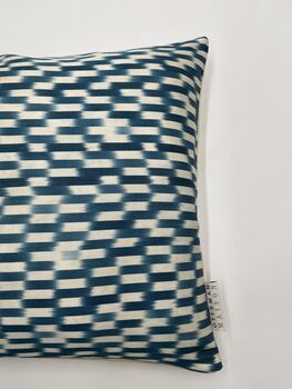 Square Ikat Silk Cushion Vibrant Blue Tile, 4 of 8