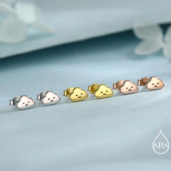 Tiny Cloud Stud Earrings In Sterling Silver, 7 of 12