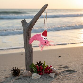 Handmade Felt Festive Prawn Hanging Decoration, 4 of 4