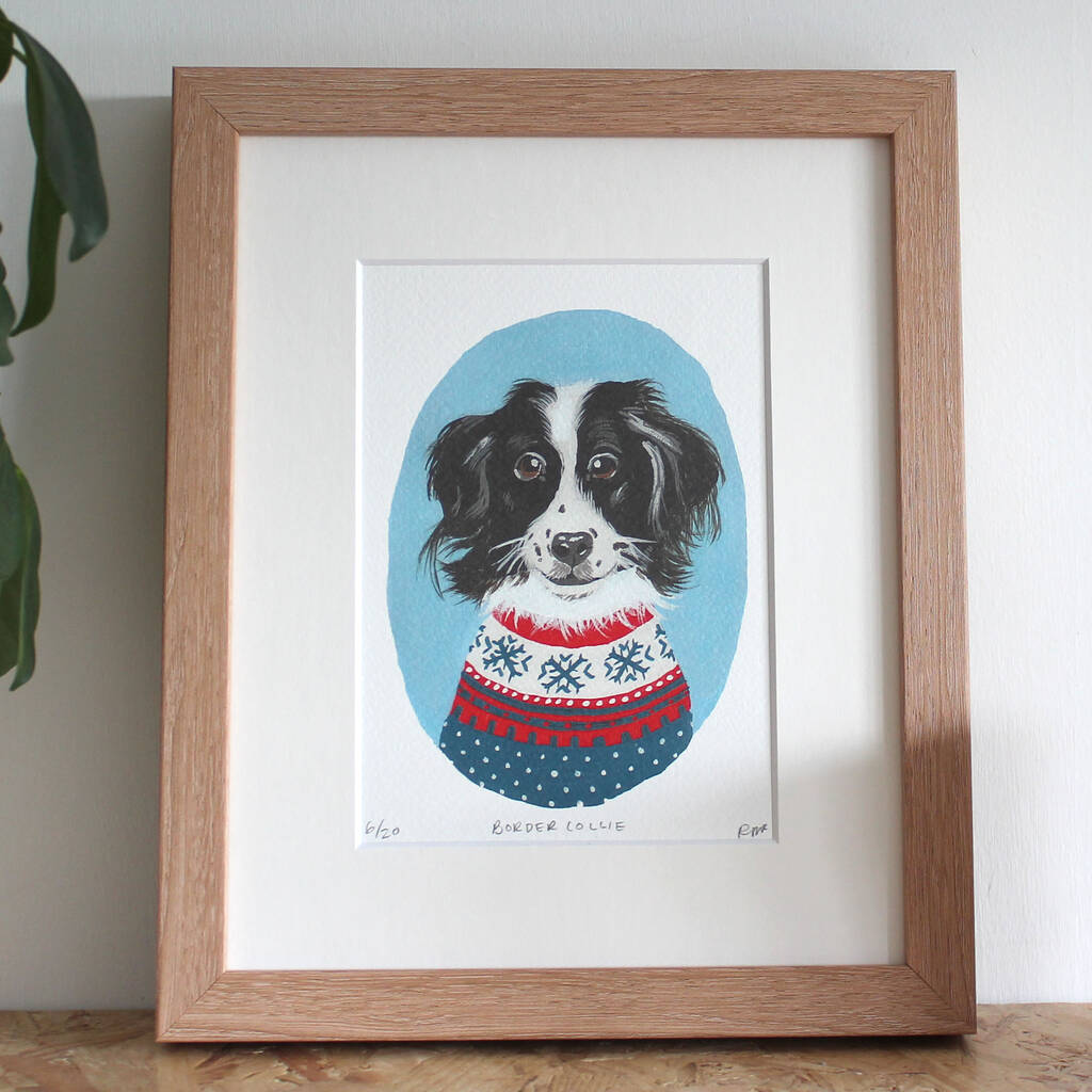 Border Collie Dog Giclee Print 'Dogs In Jumpers' Art By Rebecca