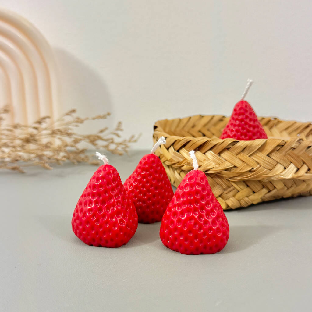 Set Of Four Strawberry Tealight Candles Food Decor, 1 of 11
