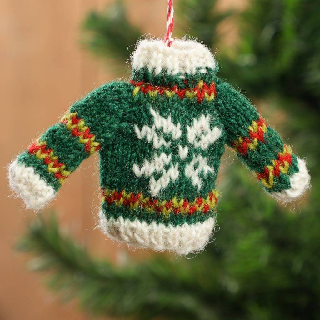 Set Of Two Fair Trade Knitted Christmas Decorations By Dibor