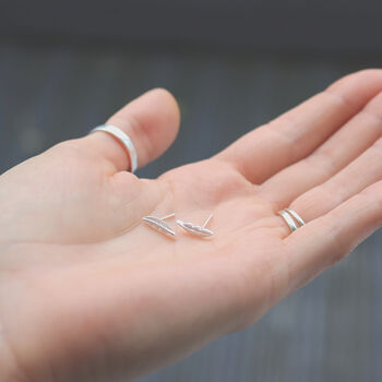 Silver Feather Stud Earrings Nature Inspired, 3 of 3
