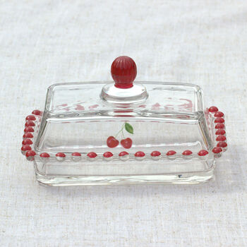 Hand Painted Glass Butter Dish – Cherry Or Lemon Design, 7 of 10