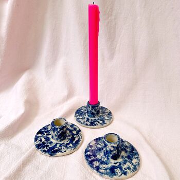 Blue Ceramic Round Candle Stick Holder, 3 of 4