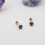 Sterling Silver Tiny Sapphire Blue Cz Flower Internally Threaded Flat Back Earrings, thumbnail 6 of 10